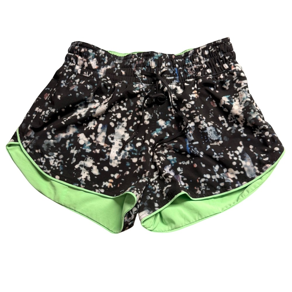Lululemon Tracker Short V Splatter Paint Black Green 4" Inseam Womens Size 4
